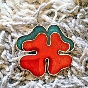 Vtg Capri Guilloche Enamel Large Abstract Brooch
